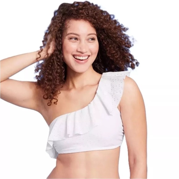 Kona Sol White One-Shoulder Ruffle Bikini Top Medium NWT - Picture 1 of 4